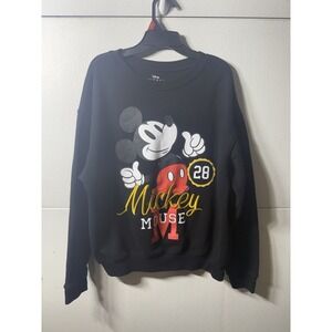 Disney Mickey Mouse 28 Graphic Fleece Pullover Sweatshirt Black Size Large